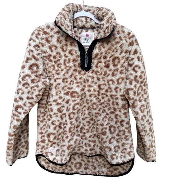 Simply Southern Sherpa Pullover Animal Print Soft Fluffy Cozy Cream Brown Small‎ - Picture 1 of 6